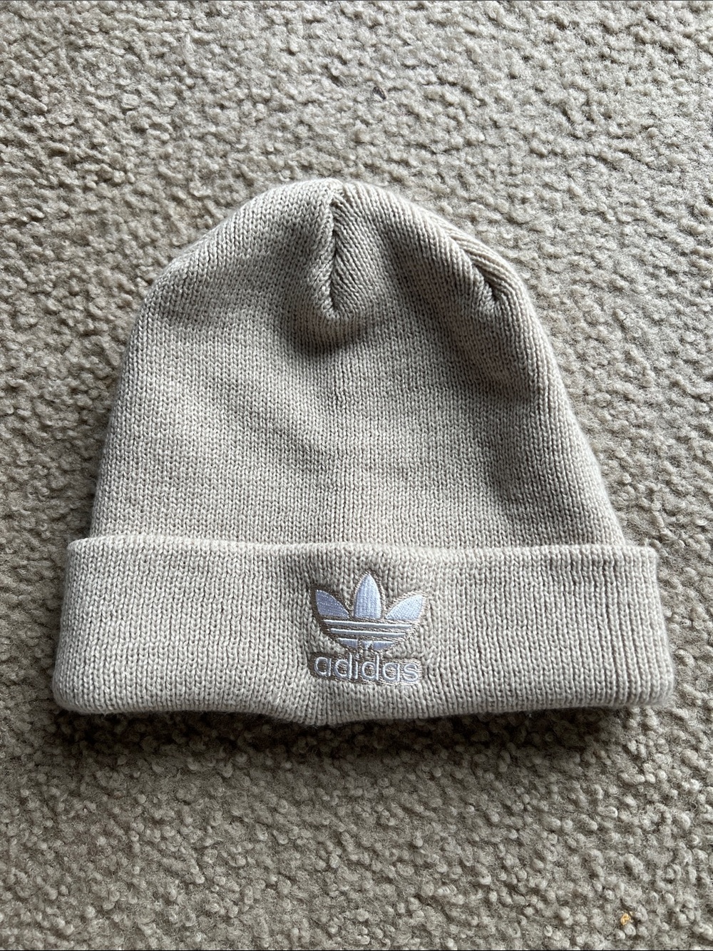adidas beige ribbed Trefoil cuff beanie